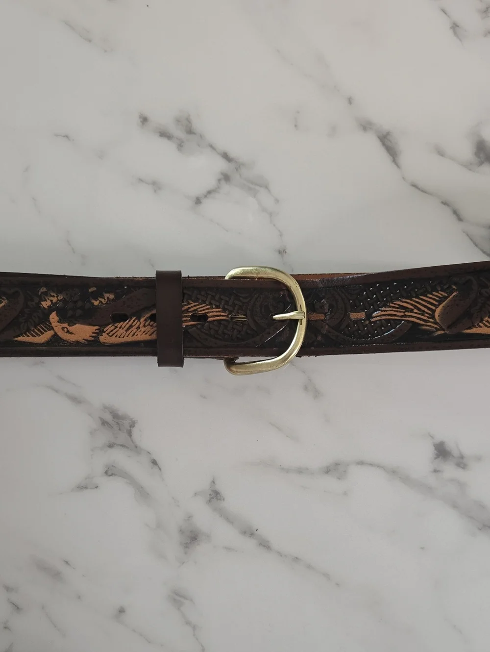 Wrangler Genuine Leather Belt Brown Western Cowboy Vintage Eagle Americana 36/90